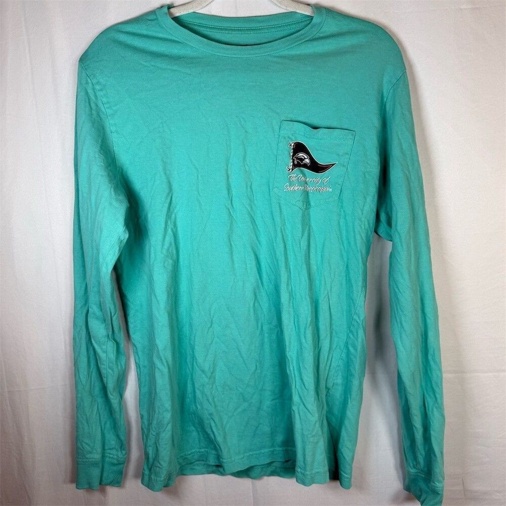 Champion Southern Miss Long Sleeve Pocket T-Shirt Mens M Teal Graphic Logo